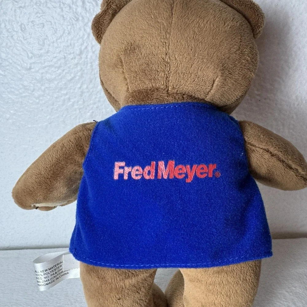 Fred Meyer Bear Plush Stuffed Animal Mascot DocuSource Blue Vest Advertising